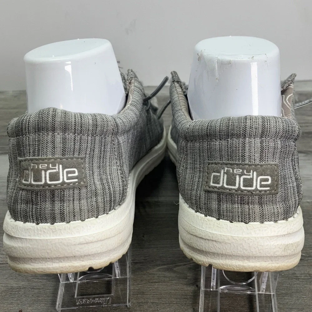 Hey Dude Wally Youth Linen Stone Grey Slip On Loafers Shoes 130130704 Size Y5 L6